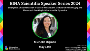 Photo detailing informantion about Michelle Digman's Scientific Speaker talk on May 14th