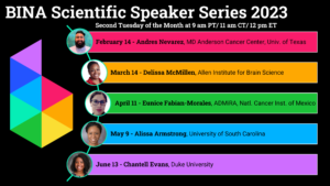 Flyer for speaker series happening the Second Tuesday of the month at 11 am Central